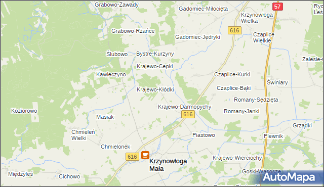 mapa Krajewo Wielkie gmina Krzynowłoga Mała, Krajewo Wielkie gmina Krzynowłoga Mała na mapie Targeo