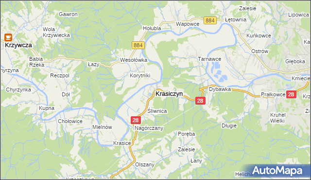 mapa Krasiczyn, Krasiczyn na mapie Targeo