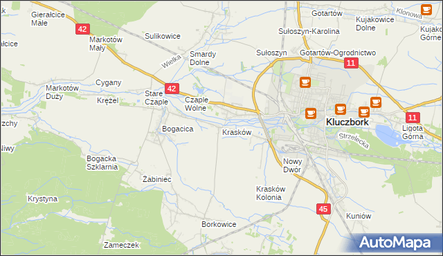 mapa Krasków gmina Kluczbork, Krasków gmina Kluczbork na mapie Targeo