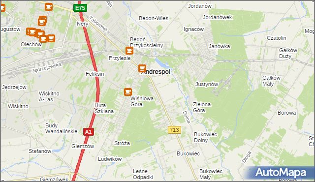 mapa Kraszew gmina Andrespol, Kraszew gmina Andrespol na mapie Targeo