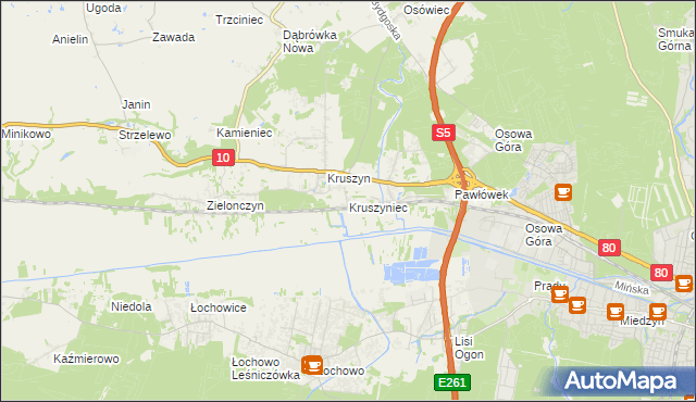 mapa Kruszyniec gmina Sicienko, Kruszyniec gmina Sicienko na mapie Targeo