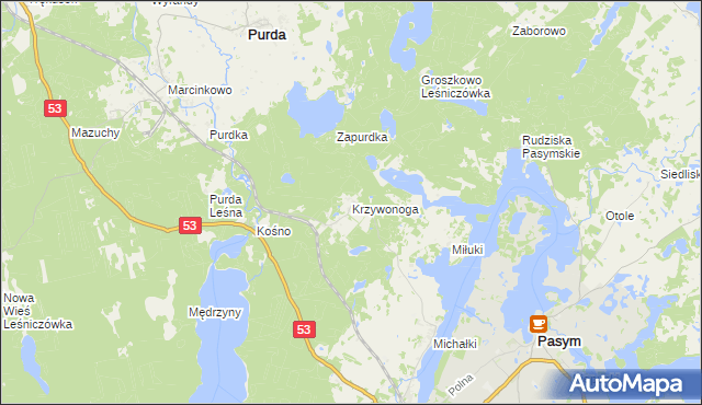 mapa Krzywonoga, Krzywonoga na mapie Targeo