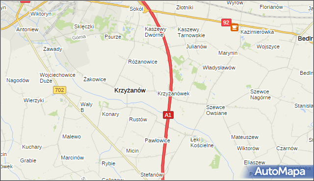 mapa Krzyżanówek, Krzyżanówek na mapie Targeo
