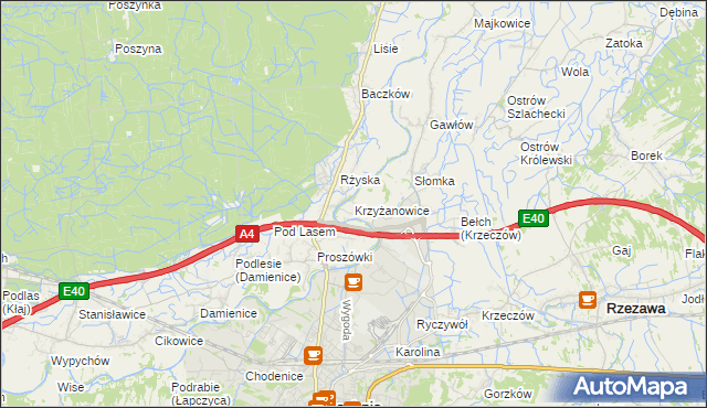mapa Krzyżanowice gmina Bochnia, Krzyżanowice gmina Bochnia na mapie Targeo