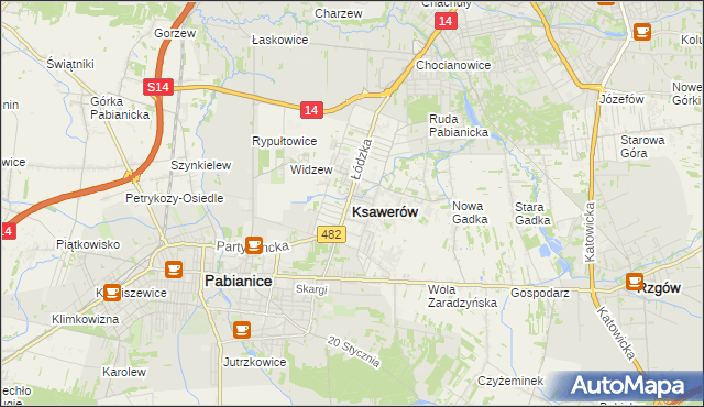 mapa Ksawerów powiat pabianicki, Ksawerów powiat pabianicki na mapie Targeo