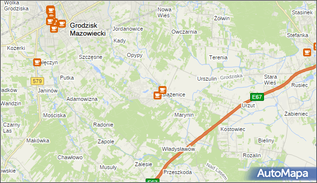 mapa Książenice gmina Grodzisk Mazowiecki, Książenice gmina Grodzisk Mazowiecki na mapie Targeo