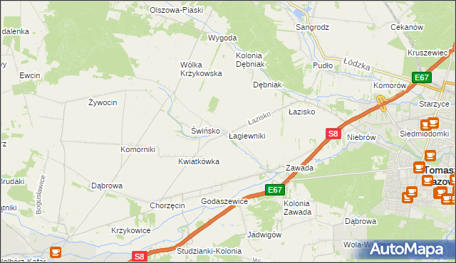 mapa Łagiewniki gmina Tomaszów Mazowiecki, Łagiewniki gmina Tomaszów Mazowiecki na mapie Targeo