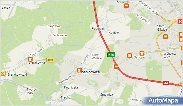 mapa Łany Wielkie gmina Sośnicowice, Łany Wielkie gmina Sośnicowice na mapie Targeo