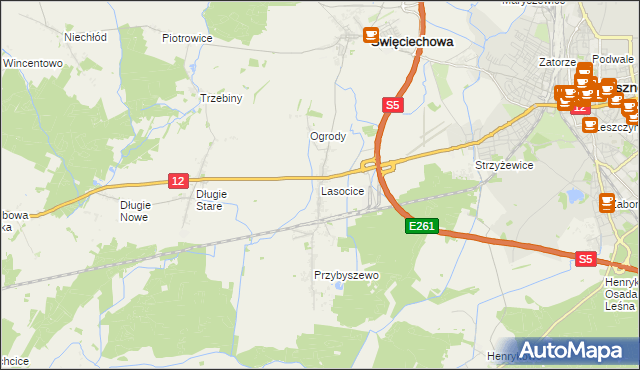 mapa Lasocice gmina Święciechowa, Lasocice gmina Święciechowa na mapie Targeo