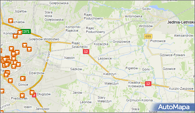 mapa Lasowice gmina Jedlnia-Letnisko, Lasowice gmina Jedlnia-Letnisko na mapie Targeo