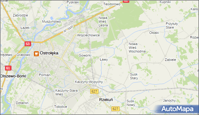 mapa Ławy gmina Rzekuń, Ławy gmina Rzekuń na mapie Targeo