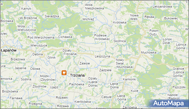 mapa Leszczyna gmina Trzciana, Leszczyna gmina Trzciana na mapie Targeo