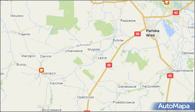 mapa Łężce gmina Reńska Wieś, Łężce gmina Reńska Wieś na mapie Targeo