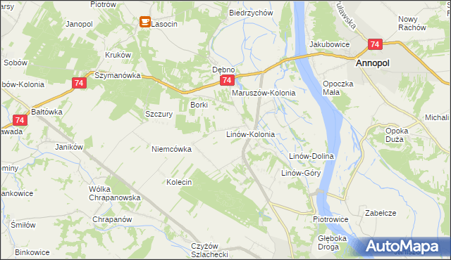 mapa Linów-Kolonia, Linów-Kolonia na mapie Targeo