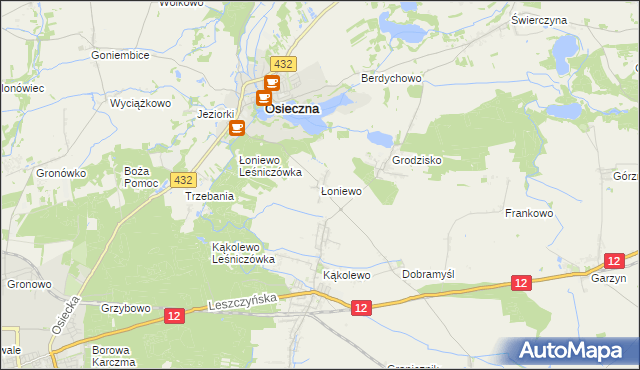 mapa Łoniewo gmina Osieczna, Łoniewo gmina Osieczna na mapie Targeo