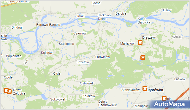 mapa Ludwinów gmina Dąbrówka, Ludwinów gmina Dąbrówka na mapie Targeo
