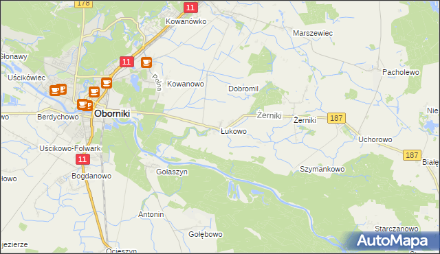 mapa Łukowo gmina Oborniki, Łukowo gmina Oborniki na mapie Targeo