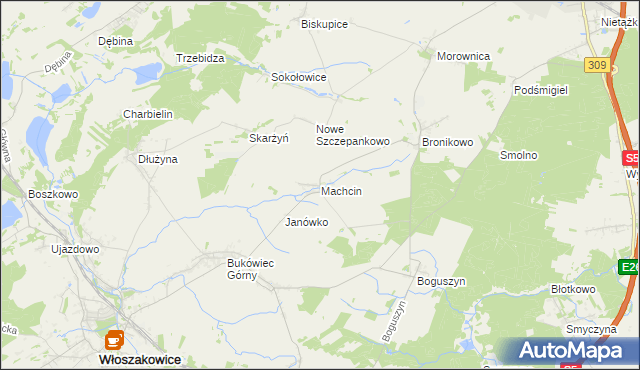 mapa Machcin gmina Śmigiel, Machcin gmina Śmigiel na mapie Targeo