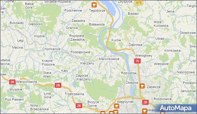 mapa Marcinkowice gmina Chełmiec, Marcinkowice gmina Chełmiec na mapie Targeo