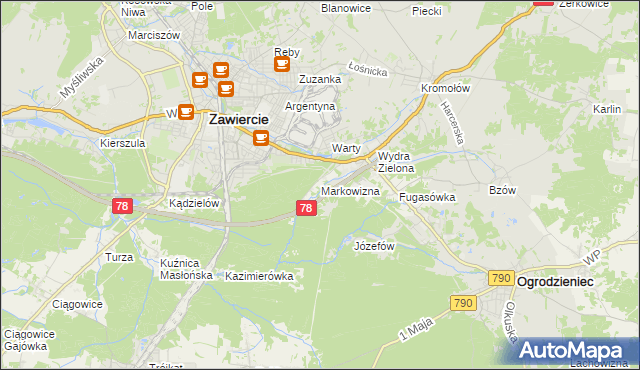 mapa Markowizna gmina Ogrodzieniec, Markowizna gmina Ogrodzieniec na mapie Targeo