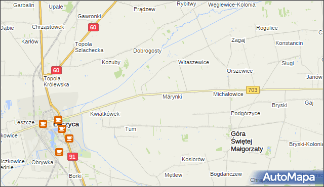 mapa Marynki gmina Góra Świętej Małgorzaty, Marynki gmina Góra Świętej Małgorzaty na mapie Targeo