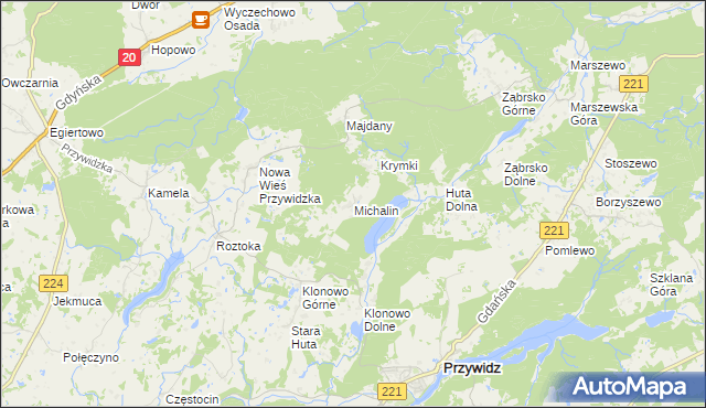 mapa Michalin gmina Przywidz, Michalin gmina Przywidz na mapie Targeo