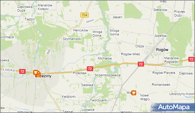 mapa Michałów gmina Brzeziny, Michałów gmina Brzeziny na mapie Targeo