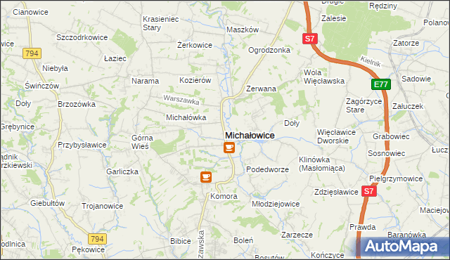 mapa Michałowice powiat krakowski, Michałowice powiat krakowski na mapie Targeo