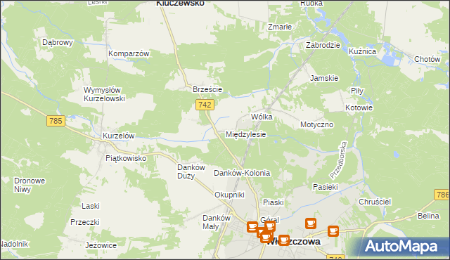 mapa Międzylesie gmina Włoszczowa, Międzylesie gmina Włoszczowa na mapie Targeo