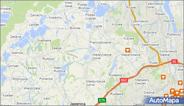 mapa Międzyrzecze Dolne, Międzyrzecze Dolne na mapie Targeo