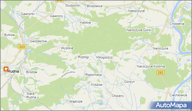 mapa Miłogoszcz gmina Rudna, Miłogoszcz gmina Rudna na mapie Targeo