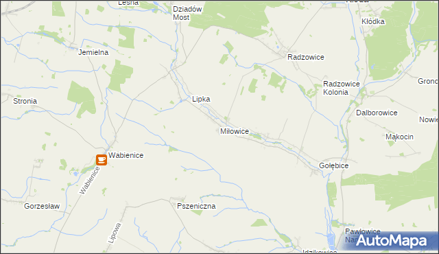 mapa Miłowice gmina Dziadowa Kłoda, Miłowice gmina Dziadowa Kłoda na mapie Targeo