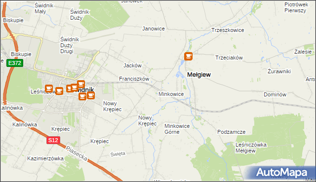 mapa Minkowice gmina Mełgiew, Minkowice gmina Mełgiew na mapie Targeo