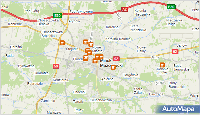 mapa Mińsk Mazowiecki, Mińsk Mazowiecki na mapie Targeo