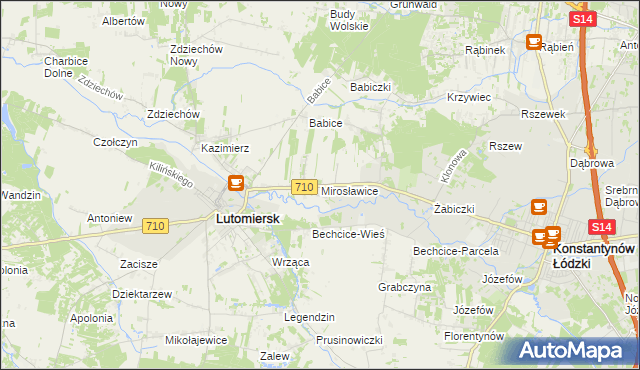 mapa Mirosławice gmina Lutomiersk, Mirosławice gmina Lutomiersk na mapie Targeo