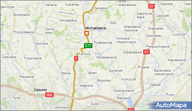 mapa Młodziejowice gmina Michałowice, Młodziejowice gmina Michałowice na mapie Targeo