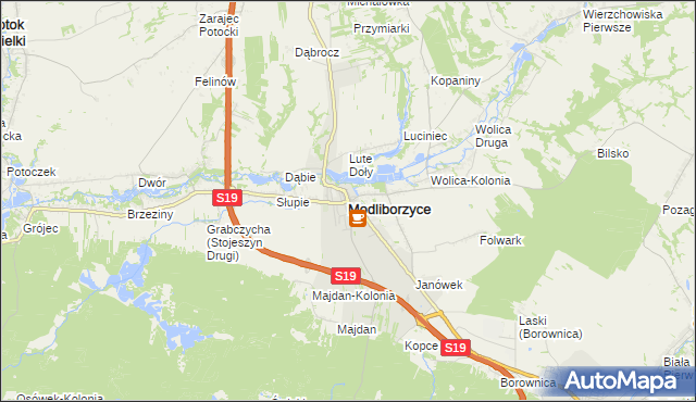 mapa Modliborzyce powiat janowski, Modliborzyce powiat janowski na mapie Targeo