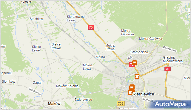 mapa Mokra gmina Skierniewice, Mokra gmina Skierniewice na mapie Targeo