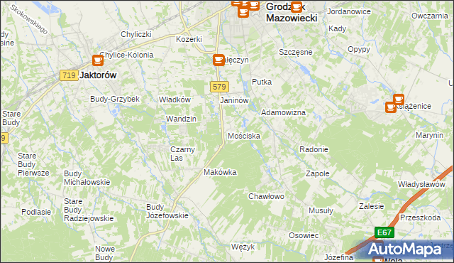 mapa Mościska gmina Grodzisk Mazowiecki, Mościska gmina Grodzisk Mazowiecki na mapie Targeo