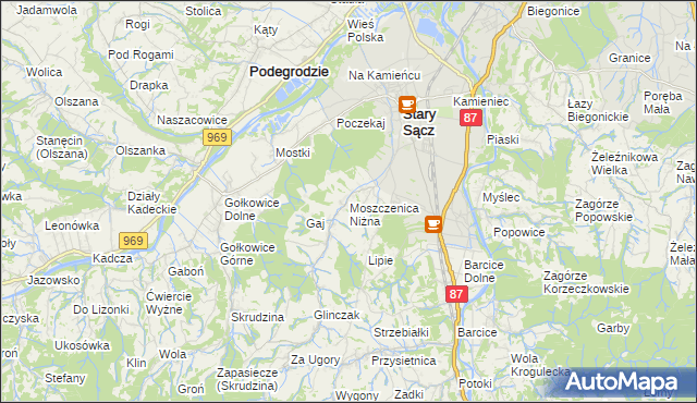 mapa Moszczenica Niżna, Moszczenica Niżna na mapie Targeo