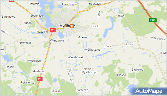 mapa Myśliborzyce gmina Myślibórz, Myśliborzyce gmina Myślibórz na mapie Targeo