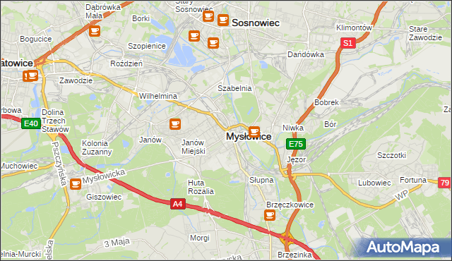 mapa Mysłowice, Mysłowice na mapie Targeo