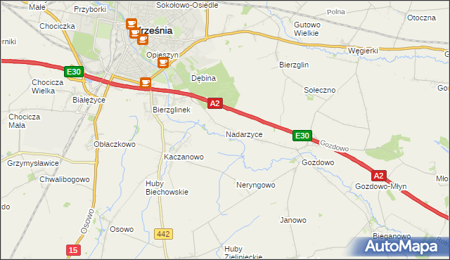 mapa Nadarzyce gmina Września, Nadarzyce gmina Września na mapie Targeo