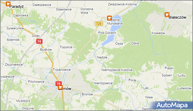 mapa Nadole gmina Żarnów, Nadole gmina Żarnów na mapie Targeo