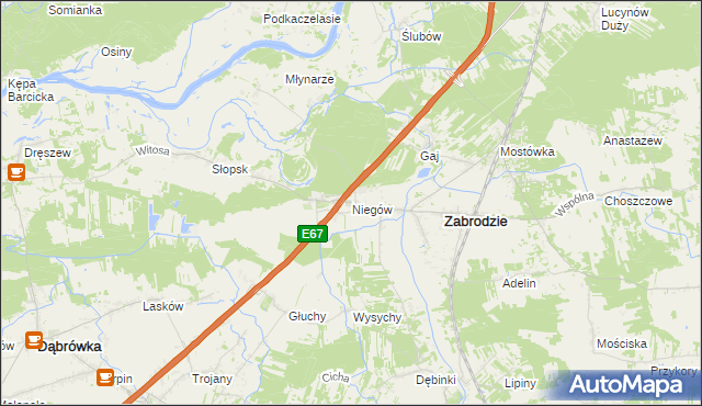 mapa Niegów, Niegów na mapie Targeo