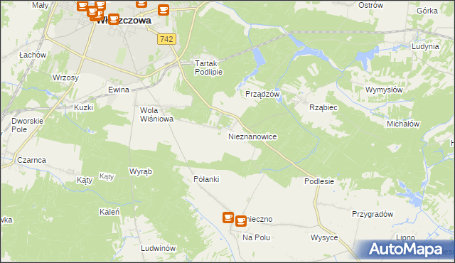 mapa Nieznanowice gmina Włoszczowa, Nieznanowice gmina Włoszczowa na mapie Targeo