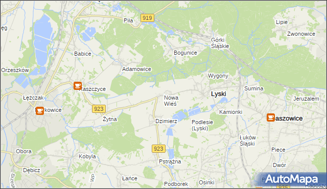 mapa Nowa Wieś gmina Lyski, Nowa Wieś gmina Lyski na mapie Targeo