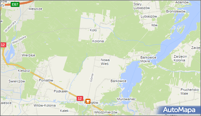 mapa Nowa Wieś gmina Sulejów, Nowa Wieś gmina Sulejów na mapie Targeo