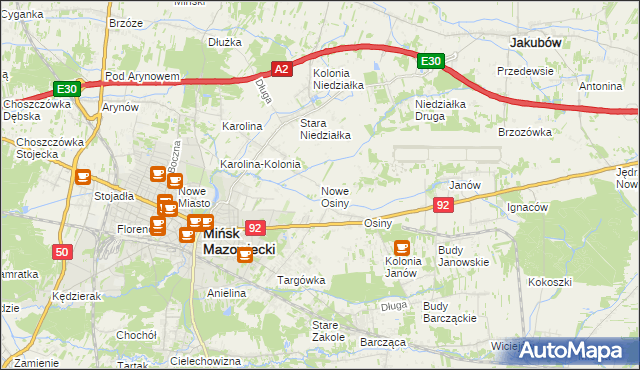 mapa Nowe Osiny, Nowe Osiny na mapie Targeo