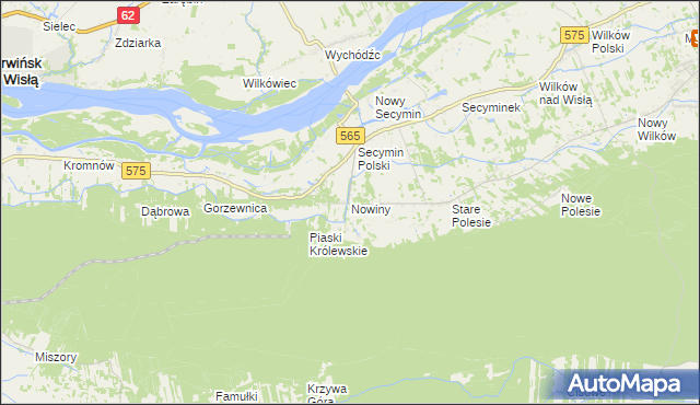 mapa Nowiny gmina Leoncin, Nowiny gmina Leoncin na mapie Targeo